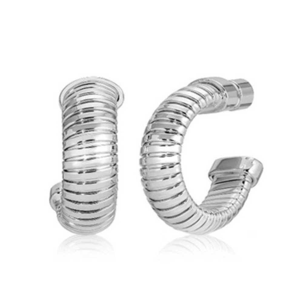 Heaven Mayhem Reid Silver Chunky Ribbed Hoop Earrings HMSP-01029-02N